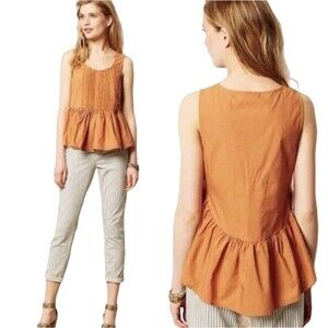 Vanessa Virginia Anthropologie Lace Peplum Blouse Top Terra Cotta 0 bv